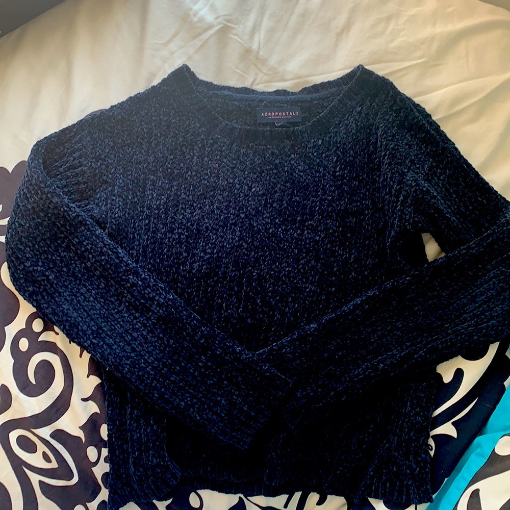 Navy Knit Velvet Sweater